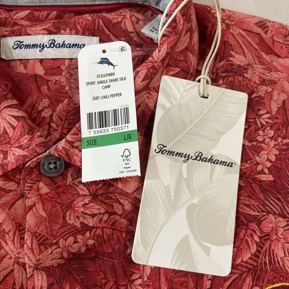 NWT Tommy Bahama Sport Jungle Shade Silk Sacramento City Baseball Red Large